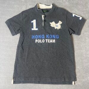 Shanghai Tang Hong Kong Polo Team Shirt Gray Cotton Pique Boys Size 10
